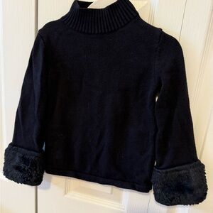 Janie and Jack Black Sweater with Faux Fur Cuffs